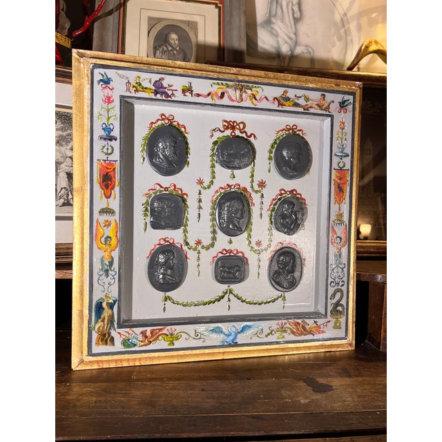 Neoclassical Renaissance Revival Grotesche Painted Frame With Neoclassical Grand Tour Intaglios For Sale - Image 3 of 15
