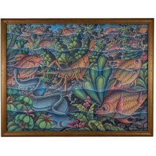 Mid 20th Century Balinese Seascape Painting, Framed For Sale
