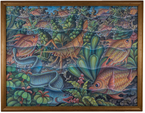 Mid 20th Century Balinese Seascape Painting, Framed