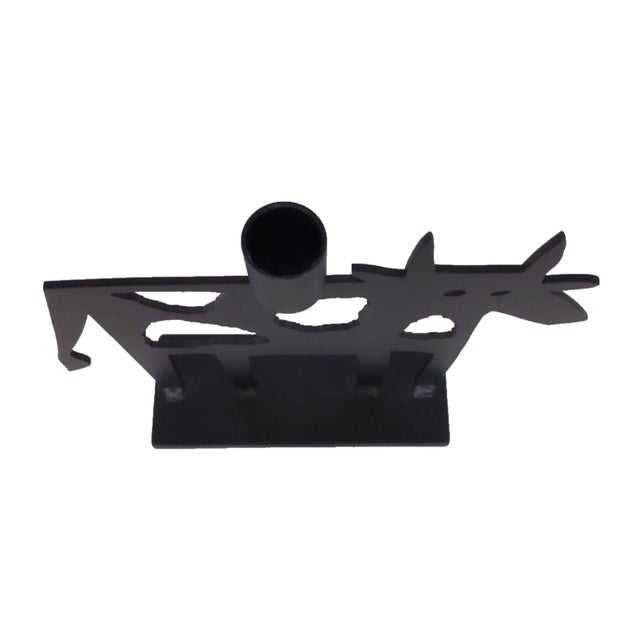VTG Pair Metal Art Abstract Cow Candle Holders Sculptures Black Far Side Heavy For Sale - Image 4 of 11