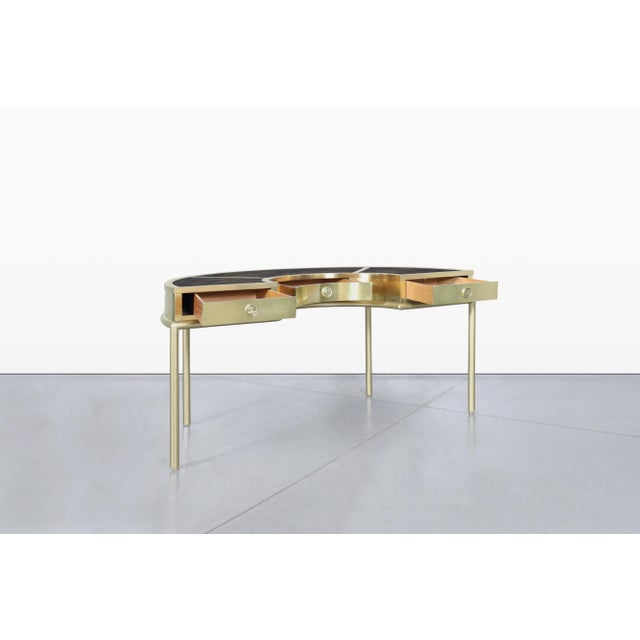 Metal Vintage Brass “Demi Lune” Desk by Mastercraft For Sale - Image 7 of 14