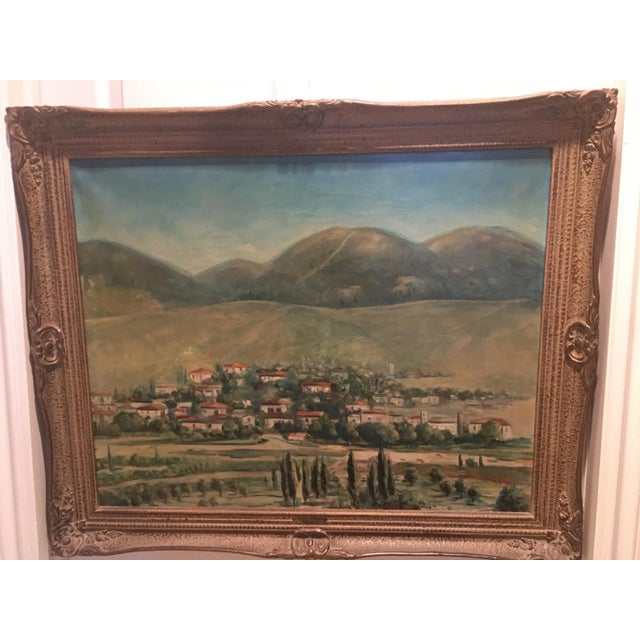 Green 1953 "Tritea Greece" Grecian Landscape Oil Painting by Spacuzza, Framed For Sale - Image 8 of 10