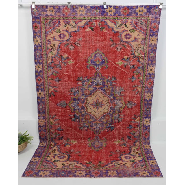 1970s Vintage Handmade Wool Cotton Red Area Rug For Sale - Image 11 of 12