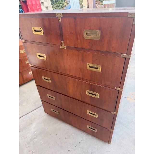 Wood Vintage Boho Henredon Campaign Tall Chest of Drawers For Sale - Image 7 of 11