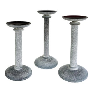 Karl Springer Designs Seguso Italy, Black Scavo Candlesticks, 1980s, Set of 3 For Sale