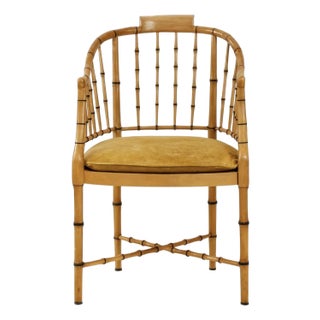 1960s Baker Furniture Faux Bamboo & Cane Tub Armchair For Sale