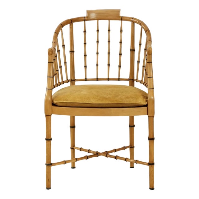 1960s Baker Furniture Faux Bamboo & Cane Tub Armchair For Sale