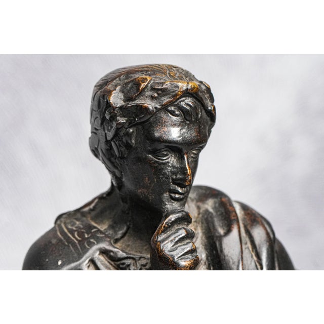 19th Century Antique Victorian Neoclassical Bronze Statue Sculpture of Philosopher Home Decor For Sale - Image 4 of 14