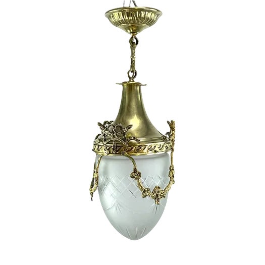 Art Nouveau Bronze Hanging Lamp in Teardrop Shape, 1900s For Sale
