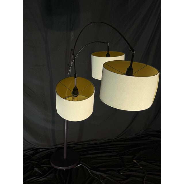 Modern Black Three-Light Arc Floor Lamp With Drum Shades For Sale In Miami - Image 6 of 8