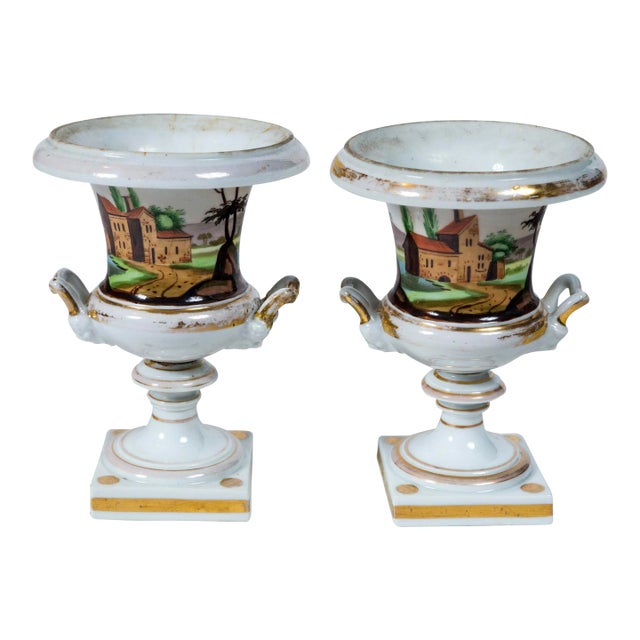 Pair Old Paris 'Vieux Paris' Porcelain Urns, France, 19th Century For Sale