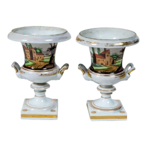 Pair Old Paris 'Vieux Paris' Porcelain Urns, France, 19th Century