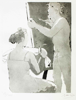 Giacomo Manzú, Painter and Model, 1970s, Etching