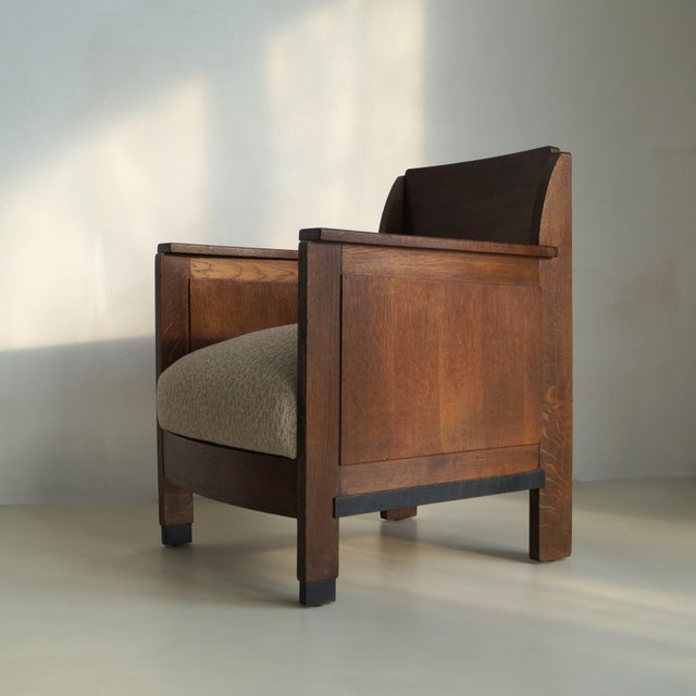 Brown Dutch Art Deco Oak Armchair, 1920s For Sale - Image 8 of 18