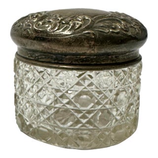 Antique Late 19th Century English Hand Cut Crystal and Sterling Silver Vanity Jar For Sale