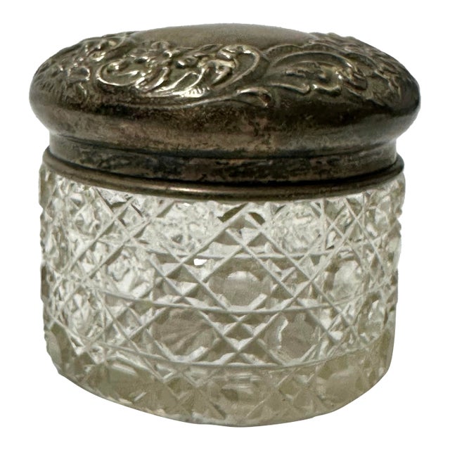 Antique Late 19th Century English Hand Cut Crystal and Sterling Silver Vanity Jar For Sale