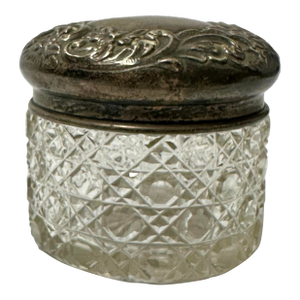 Antique Late 19th Century English Hand Cut Crystal and Sterling Silver Vanity Jar