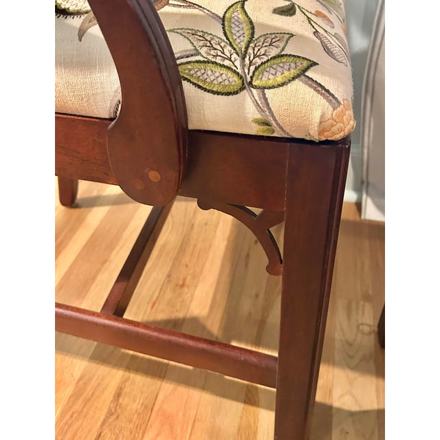 Vintage Thomasville Chippendale Side Chairs With Botanical Linen Upholstery - A Pair For Sale - Image 9 of 12