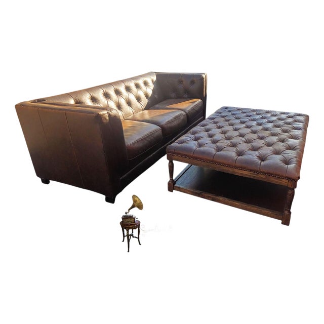 Chesterfield Square Arm Leather Sofa, a Stunning Blend of MCM Design and Classic Craftsmanship. For Sale