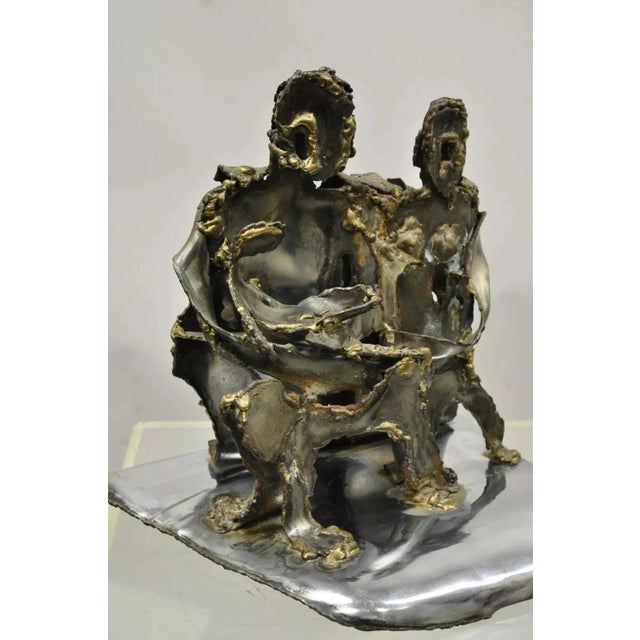Vintage Brutalist Mid Century Steel Metal Family Table Sculpture Signed Hardy. Item features a sculpture of a man, woman,...
