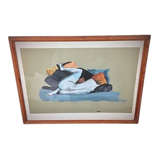 Mid 20th Century Elegant Watercolor by Ludo - Reclining Nude Woman, Back View, Framed For Sale
