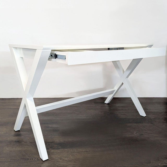 Modern Crate and Barrel White X-Leg Modern Desk For Sale - Image 3 of 9