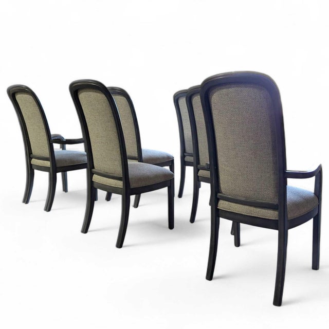 Late 20th Century Set of Six Reupholstered Grey Wood Dining Chairs For Sale In Los Angeles - Image 6 of 18