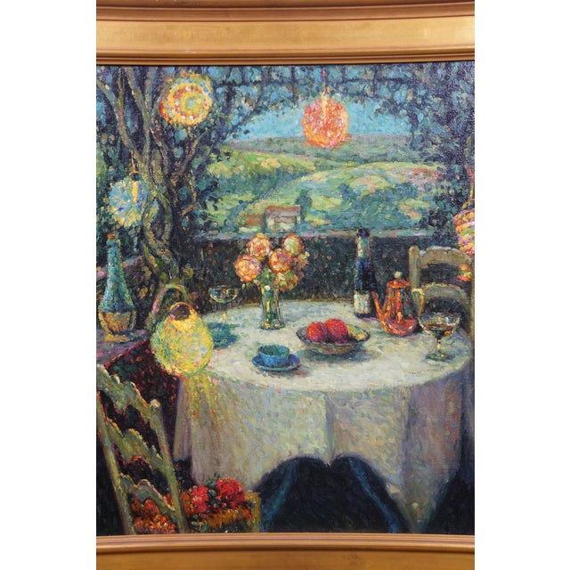 Late 20th Century Late 20th Century La Table Sous La Tonnelle Under the Arbor Oil Painting After Henri Le Sidaner For Sale - Image 5 of 11