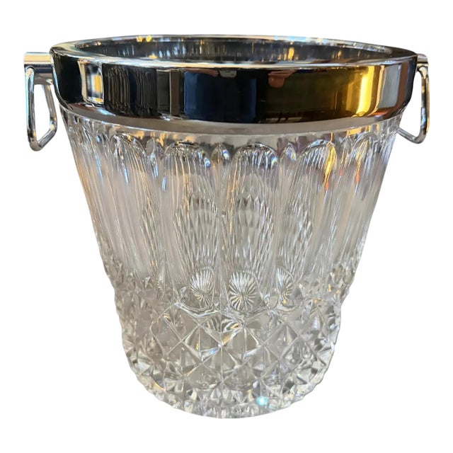1980s Mid-Century Modern Cut Crystal and Chromed Metal French Wine Cooler For Sale