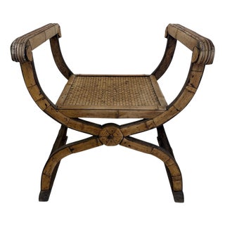 Vintage Bamboo Rattan Savonarola Style Bench For Sale