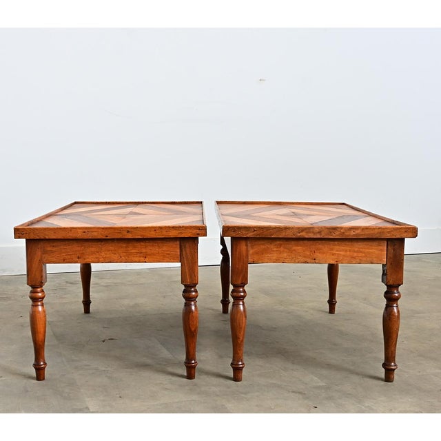 Mid-Century Modern French Vintage Pair of Parquet Coffee Tables For Sale - Image 3 of 15