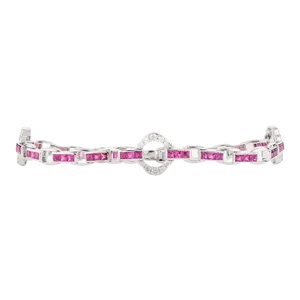 Round Cut Diamond & Ruby Channel Set 18k Gold Tennis Bracelet