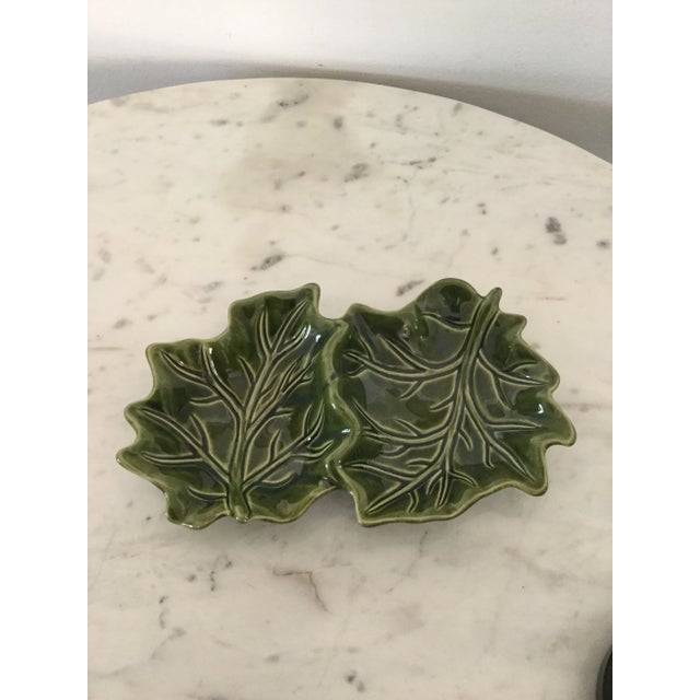 Art Nouveau 1990s Vintage Lettuce Double Dish Tray For Sale - Image 3 of 4