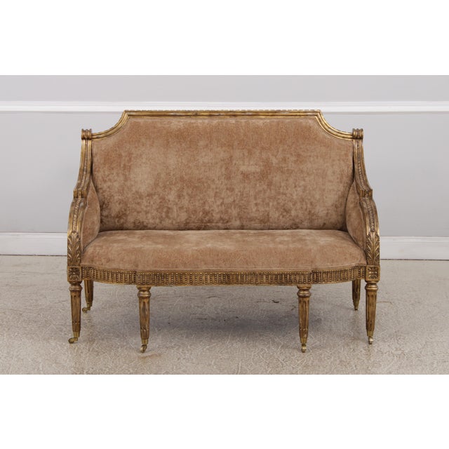 Age: Approx. 10 Years Old Details: Light Factory Distressed Nice Gold Finish French Style Brass Capped Feet & Casters Fine...