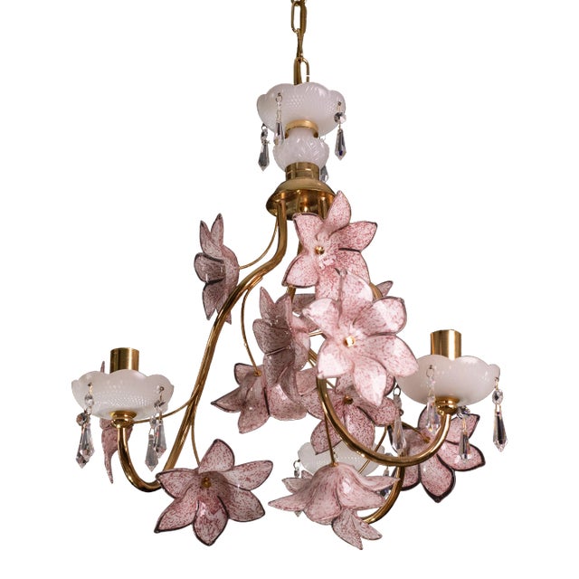 Pink Flowers Murano Chandelier, 1970s For Sale