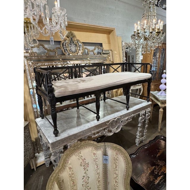 Wood Early 20th Century Continental Style Carved and Ebonized Settee For Sale - Image 7 of 11