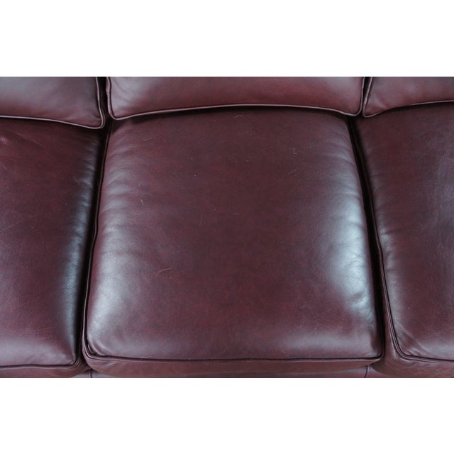 Vintage Hancock & Moore Traditional Red Leather 3 Seater Sofa Rolled Arms For Sale - Image 6 of 13