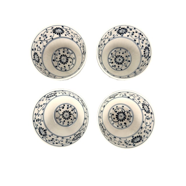 Ceramic Set of 4 Bat Trang Vietnamese Ceramic Multipurpose Bowls With Hand Painted Floral Motif For Sale - Image 7 of 10