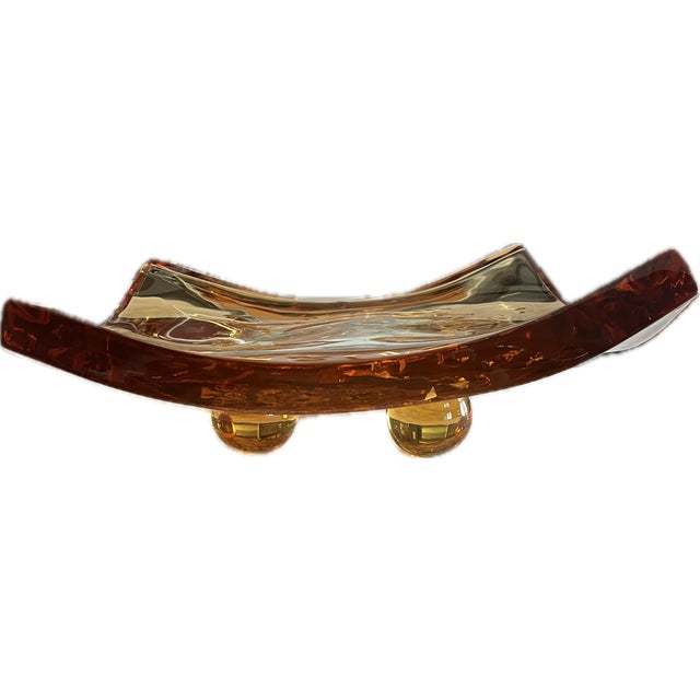Postmodern Shlomi Haziza H Studio Amber Lucite Tray With Real Gold Leaf Inclusions & Ball Feet, C. 1990s For Sale - Image 3 of 8