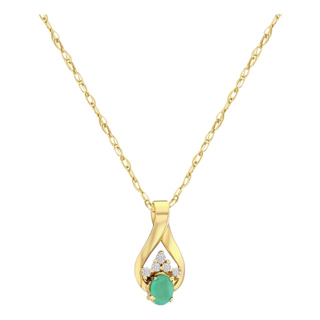 Oval Emerald Diamond Pendant .78cttw 14k Yellow Gold 16" For Sale