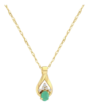 Oval Emerald Diamond Pendant .78cttw 14k Yellow Gold 16"