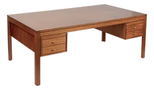 Large Mid Century Danish Modern Mahogany Wood Executive Desk, 2 Matching Avail