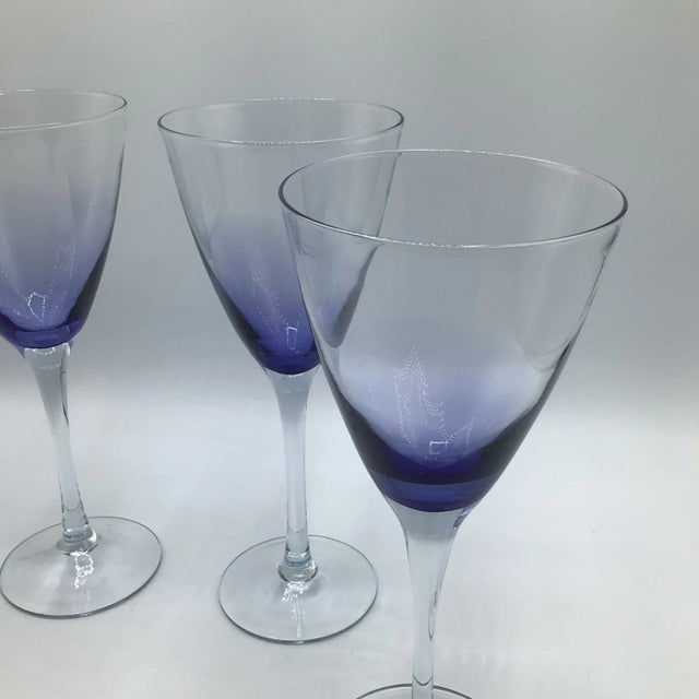 Vintage Tall Blue Fade Crystal Wine/Water Glasses- Set of 4 For Sale - Image 11 of 13