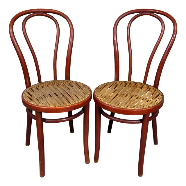 Vintage Chairs in Bent Wood and Vienna Straw, 1960s, Set of 2 For Sale