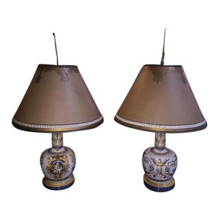 19th Century Italian Majolica Urns Converted to Lamps - A Pair For Sale