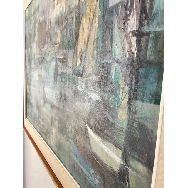 1960s 1960s Vintage Harbor Scene Jean Kalisch Abstract Painting Oil on Board For Sale - Image 5 of 12