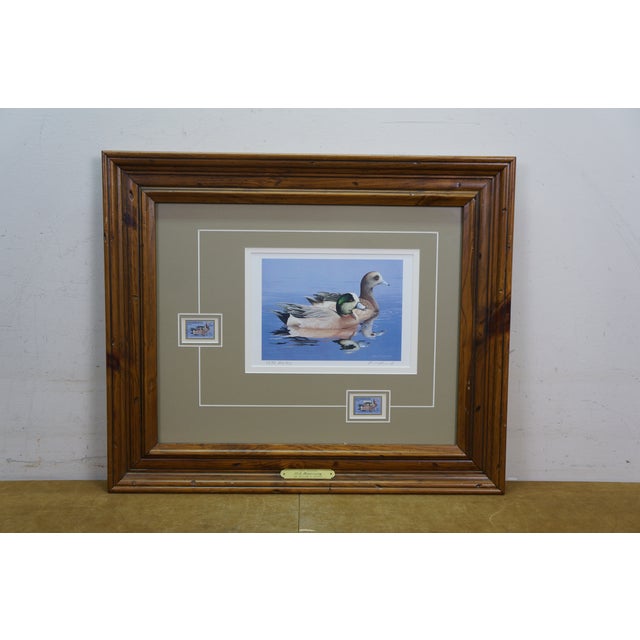 Paper 1980s 4 Ducks Unlimited Federal Duck Signed Stamp Prints Brass Plaque Pine Frame 25" - Set of 4 For Sale - Image 7 of 17
