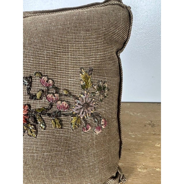 Rococo Custom Metallic & Chenille Appliqué Pillows on Textured Ground, Pair For Sale - Image 3 of 6