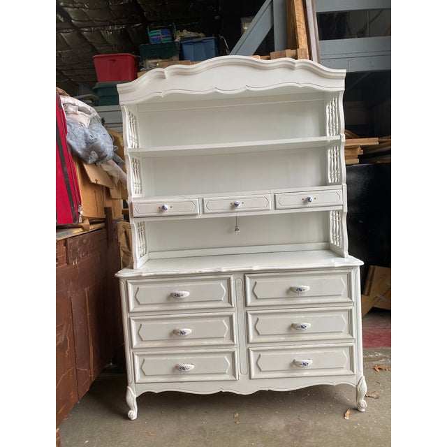 French Country Furniture; Beautiful French Country White, Solid Hardwood, Tall & Wide Dresser Base With Hutch Top Piece For Sale - Image 3 of 5