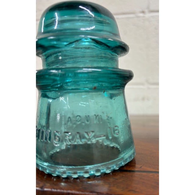 Vintage Hemingray 16 Aqua Teal Glass Insulator For Sale - Image 4 of 7